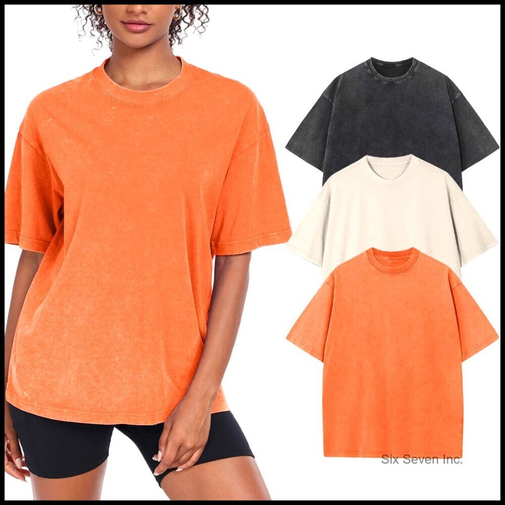 Oversized Vintage Cotton Tee Acid Washed Boyfriend Fit Gym Casual T-Shirt